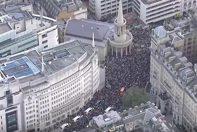 <p>Aerial footage captures thousands of pro-Palestine protesters marching through London </p>
