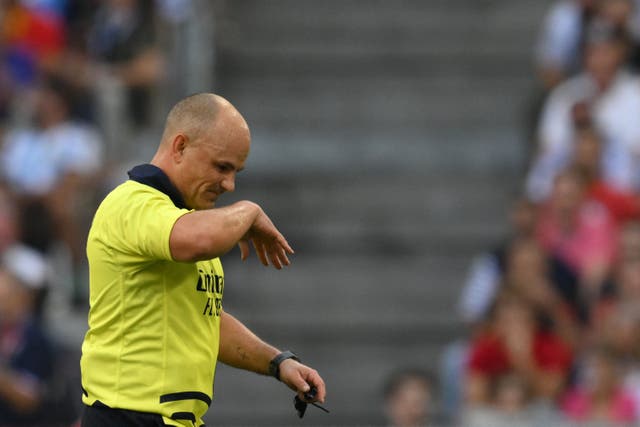 <p>South African referee Jaco Peyper walks off the pitch</p>