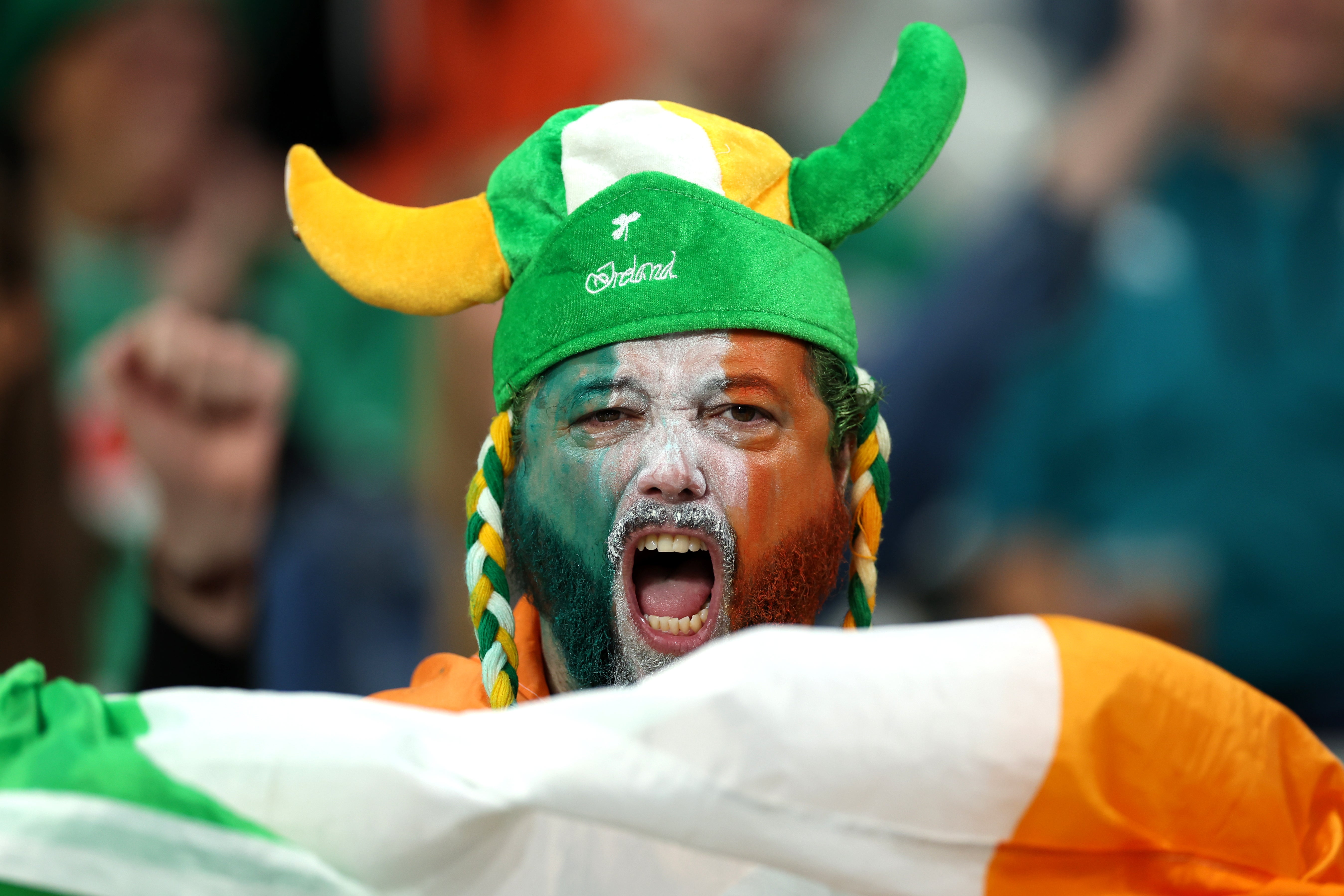 An Ireland fan shows their support prior to the Rugby World Cup quarter-final