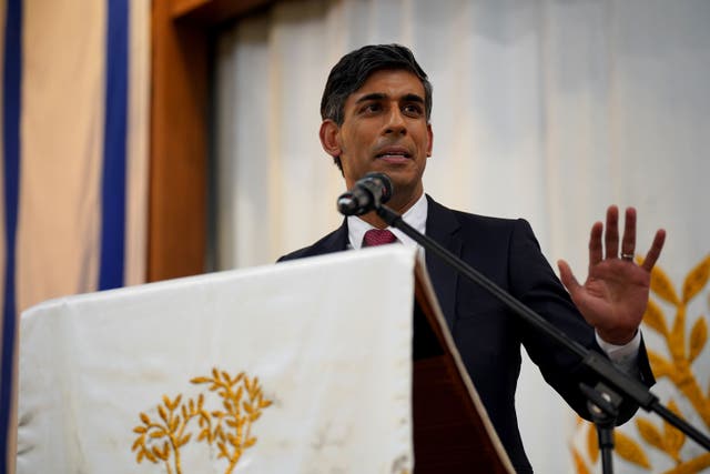 Prime Minister Rishi Sunak attended Finchley United Synagogue in central London, for victims and hostages of the Hamas attacks, earlier this week (Lucy North/PA)