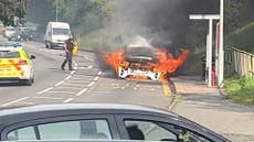 Fire engulfs ‘hybrid’ car within seconds of starting