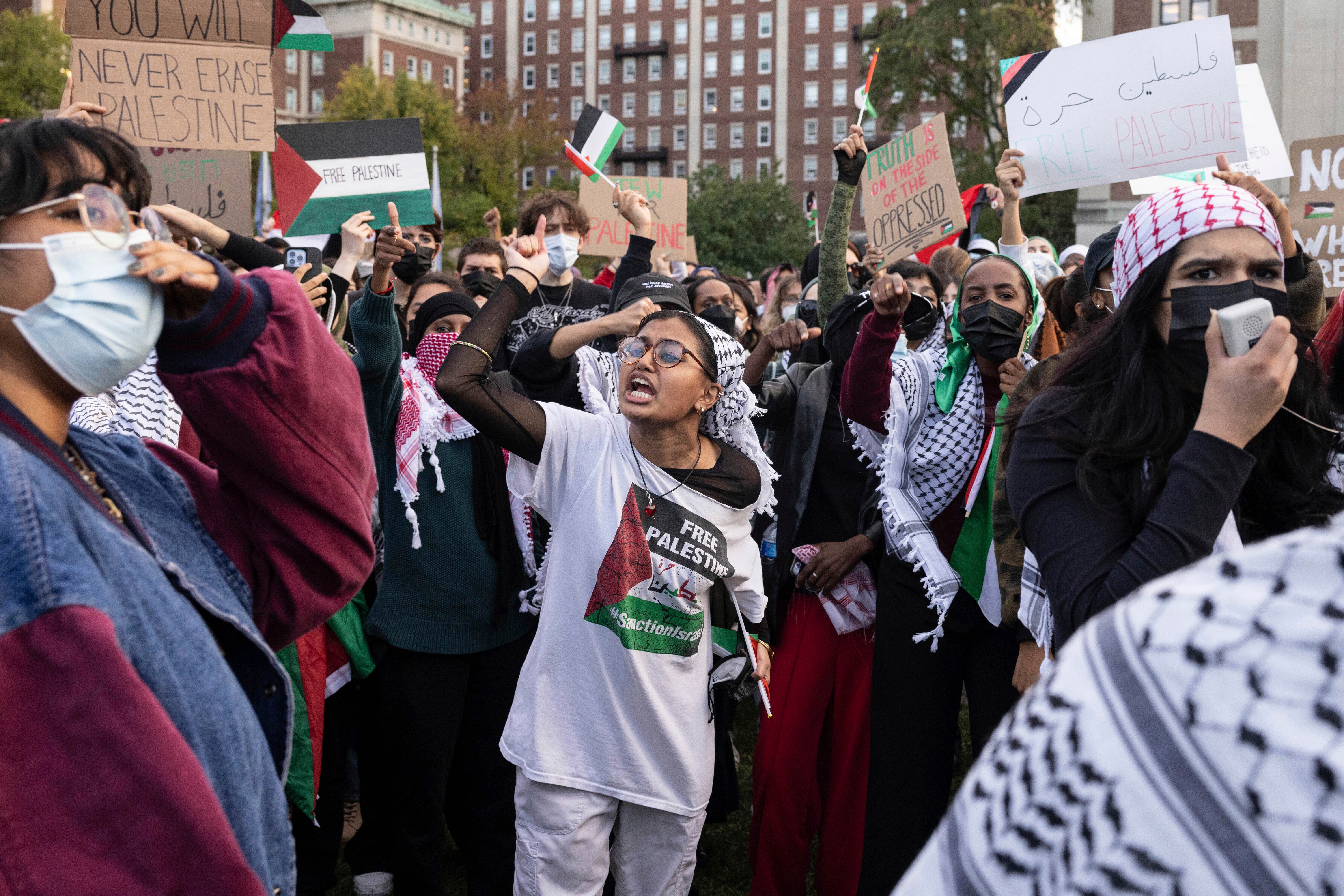 Palestinian supporters gather for a protest at Columbia University, on 12 October 2023, (file photo)