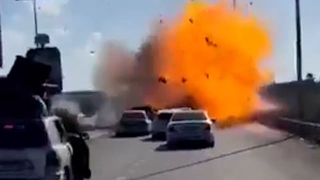 <p>Vehicle explodes as civilians attempt to evacuate Gaza City</p>