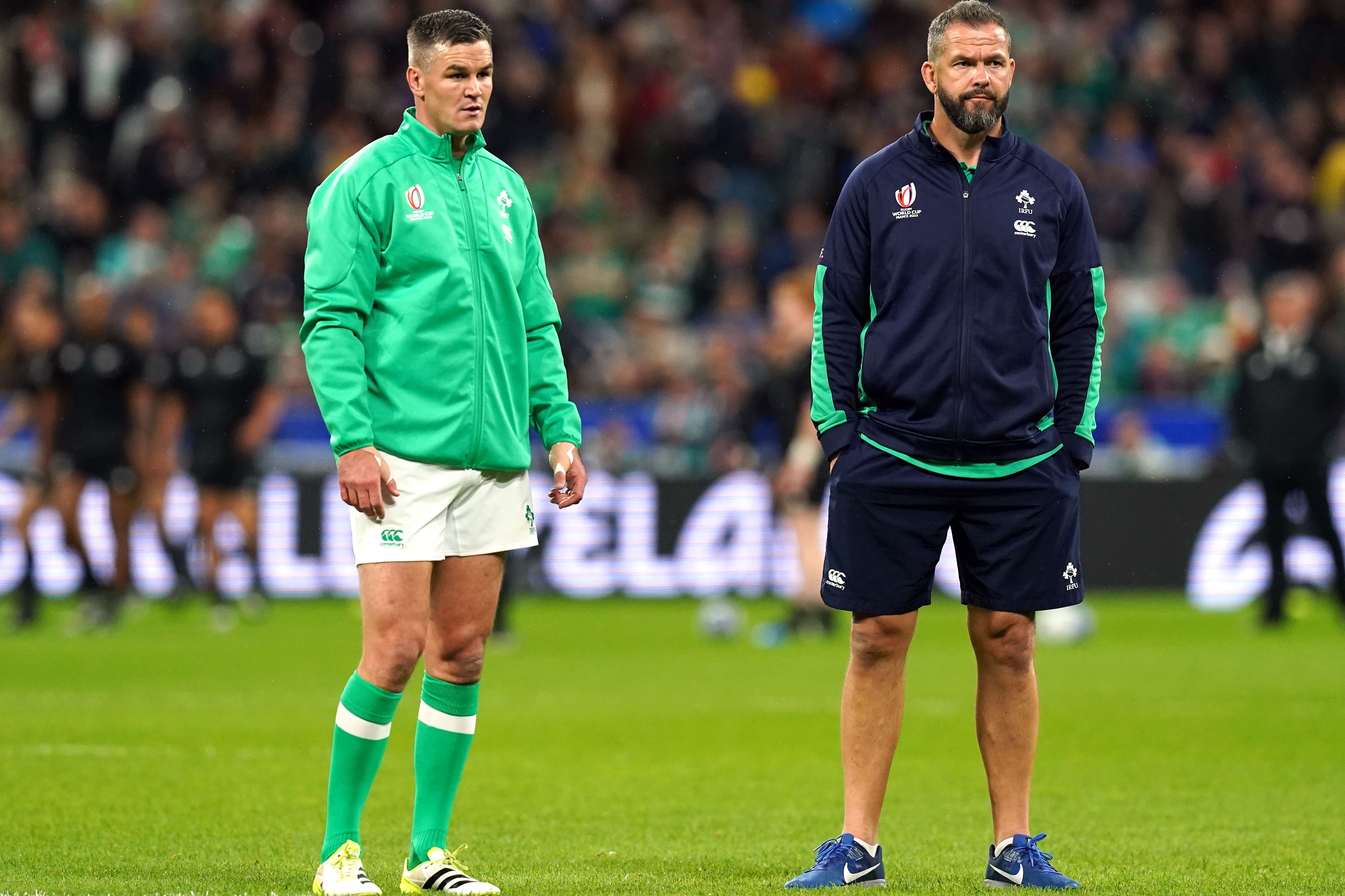 Ireland head coach Andy Farrell, right, and captain Johnny Sexton suffered World Cup heartache at the hands of New Zealand (Gareth Fuller/PA)