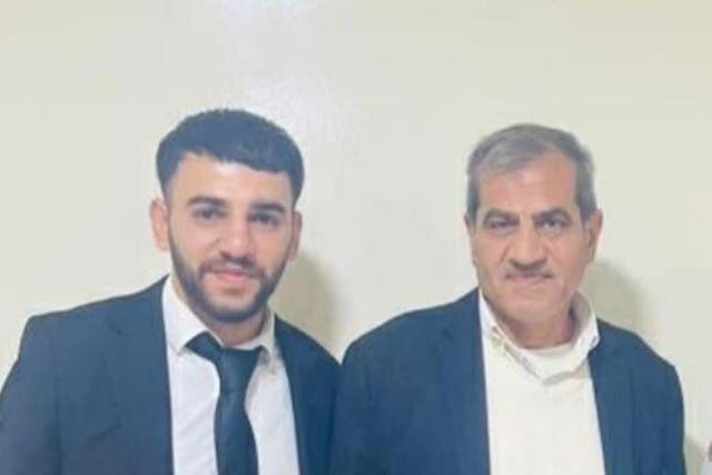 <p>26 year old Ahmed Al Wadi and his father 63 year old Ibrahim Al Wadi at Ahmed’s graduation 6 months ago. They were both killed by Israeli settlers in Qusra village this week </p>