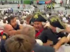 England rugby fans dressed as Lord Nelson involved in chaotic fights during World Cup clash