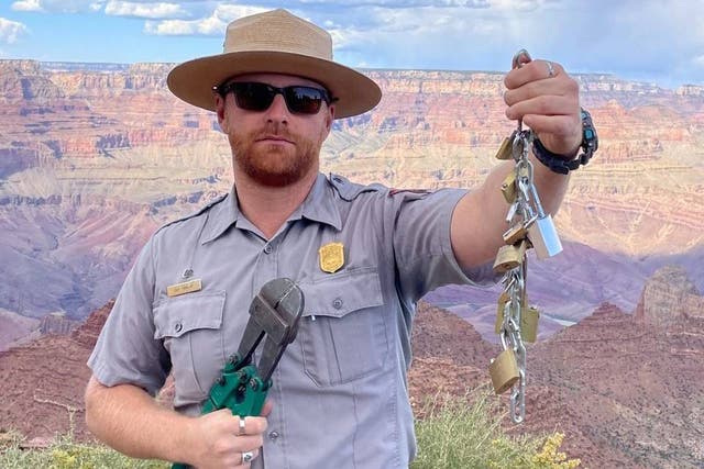 <p>The Grand Canyon National Park has urged visitors to stop leaving ‘love locks’ that are endangering wildlife such as condors</p>