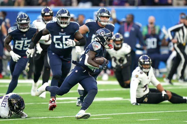 Tennessee Titans’ Tyjae Spears breaks clear during the NFL international match (Zac Goodwin/PA)