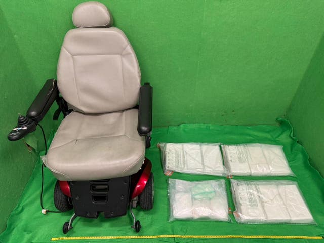 <p>The wheelchair from which 11kg of cocaine was seized in Hong Kong </p>