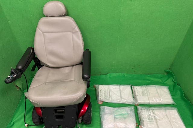 <p>The wheelchair from which 11kg of cocaine was seized in Hong Kong </p>