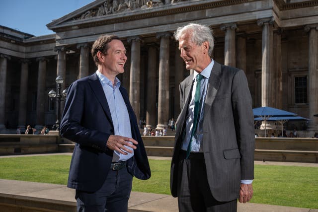 George Osborne, chairman of the British Museum, left, and Sir Mark Jones outside the British Museum (PA)
