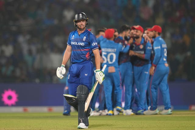 England captain Jos Buttler saw his side shocked by Afghanistan on Sunday (Manish Swarup/AP)