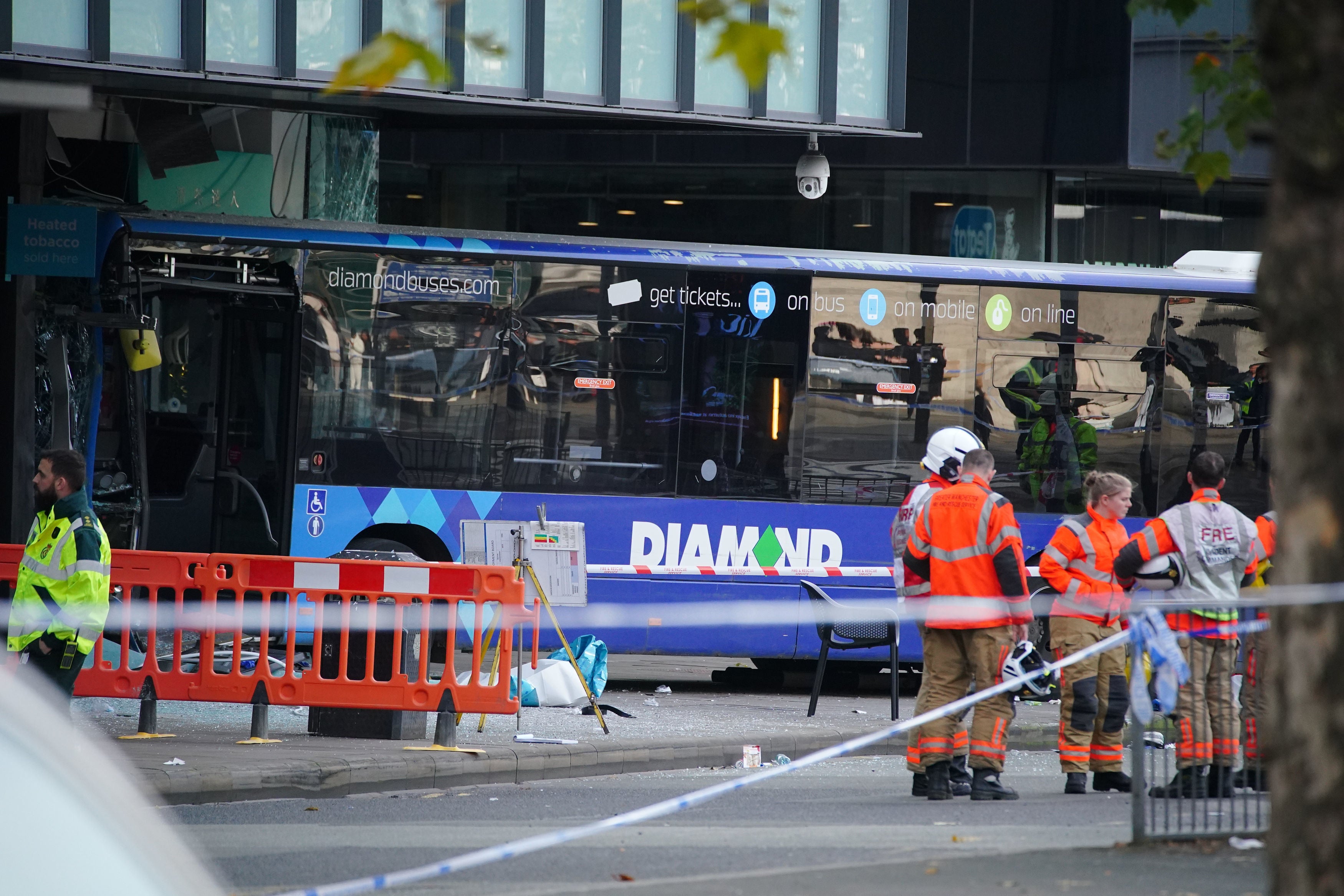 Scene of the diamond bus which crashed into a bubble tea shop this afternoon
