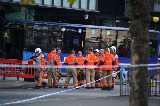 <p>Emergency services arriving at the scene of the bus crash</p>