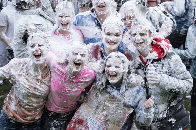 Students take part in the traditional foam fight at St Andrews University (Lesley Martin/PA Wire)