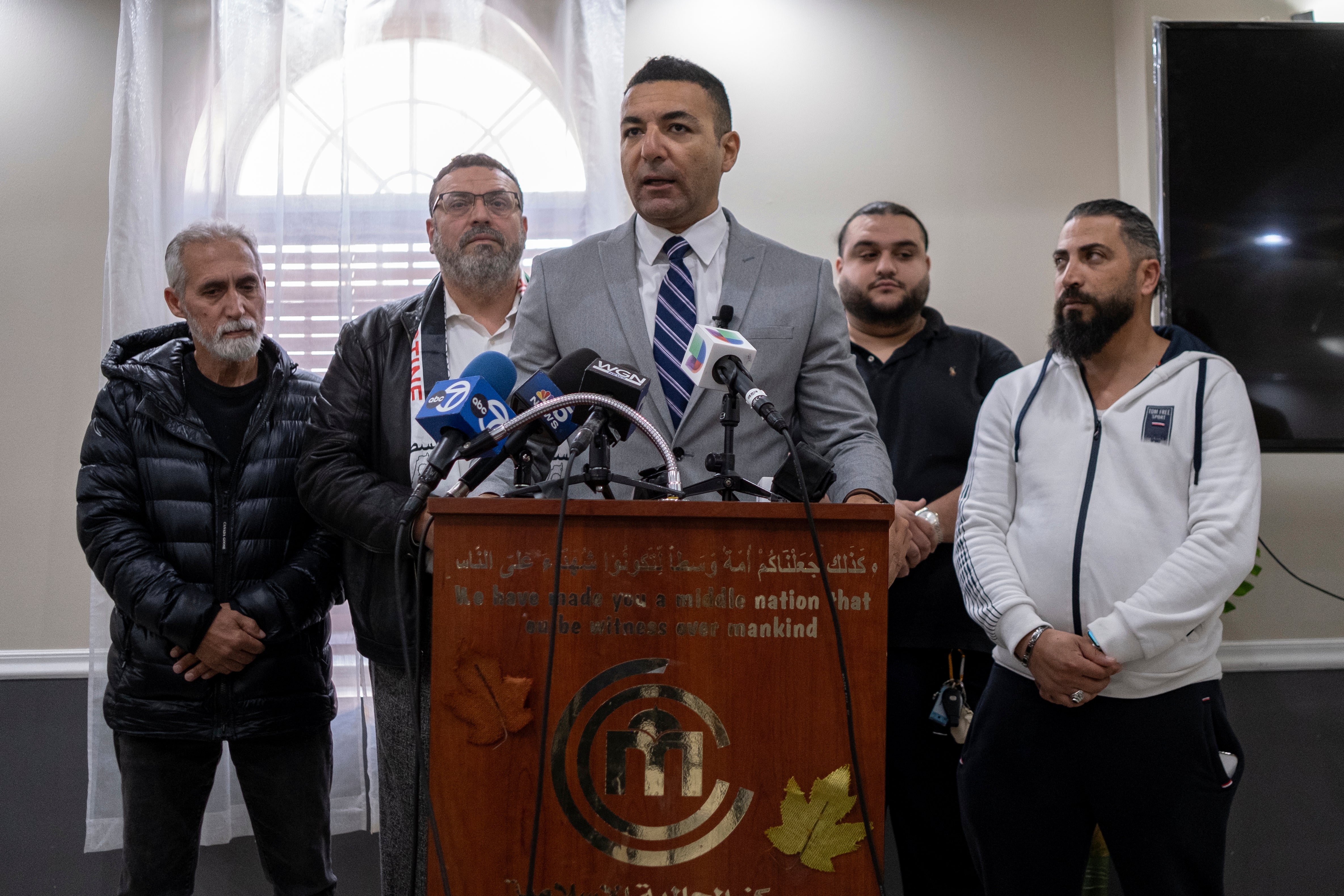 Ahmed Rehab, executive director of the Chicago chapter of the Council on American-Islamic Relations, speaks at a news conference
