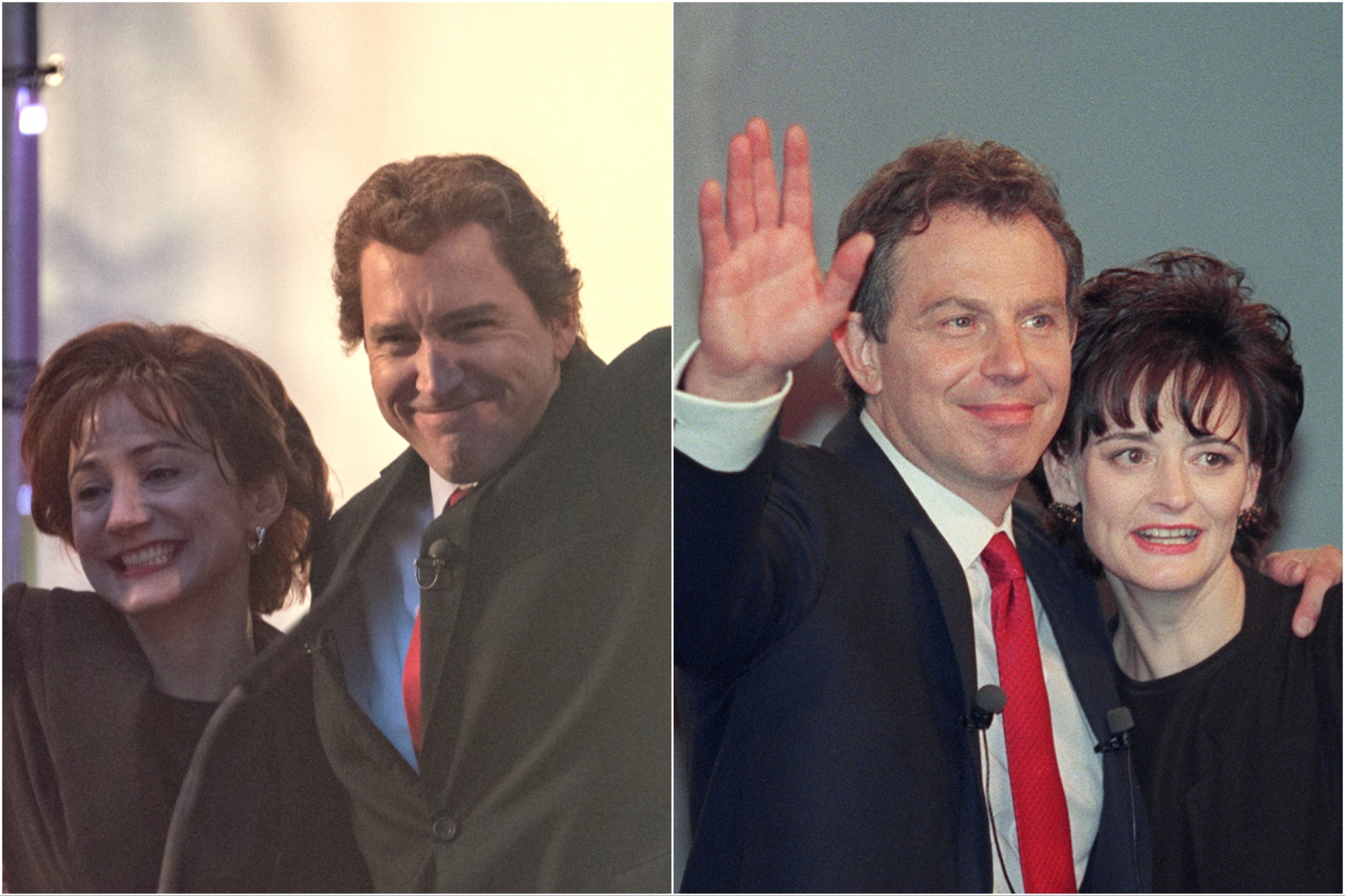 Lydia Leonard and Bertie Carvel (left) and Tony and Cherie Blair