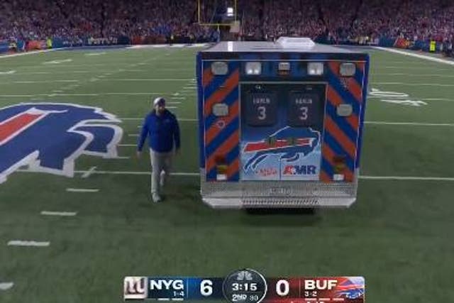 <p>Buffalo Bills running back Damien Harris was taken off the field in an ambulance that paid tribute to the teammate who collapsed and almost died in a game last season</p>
