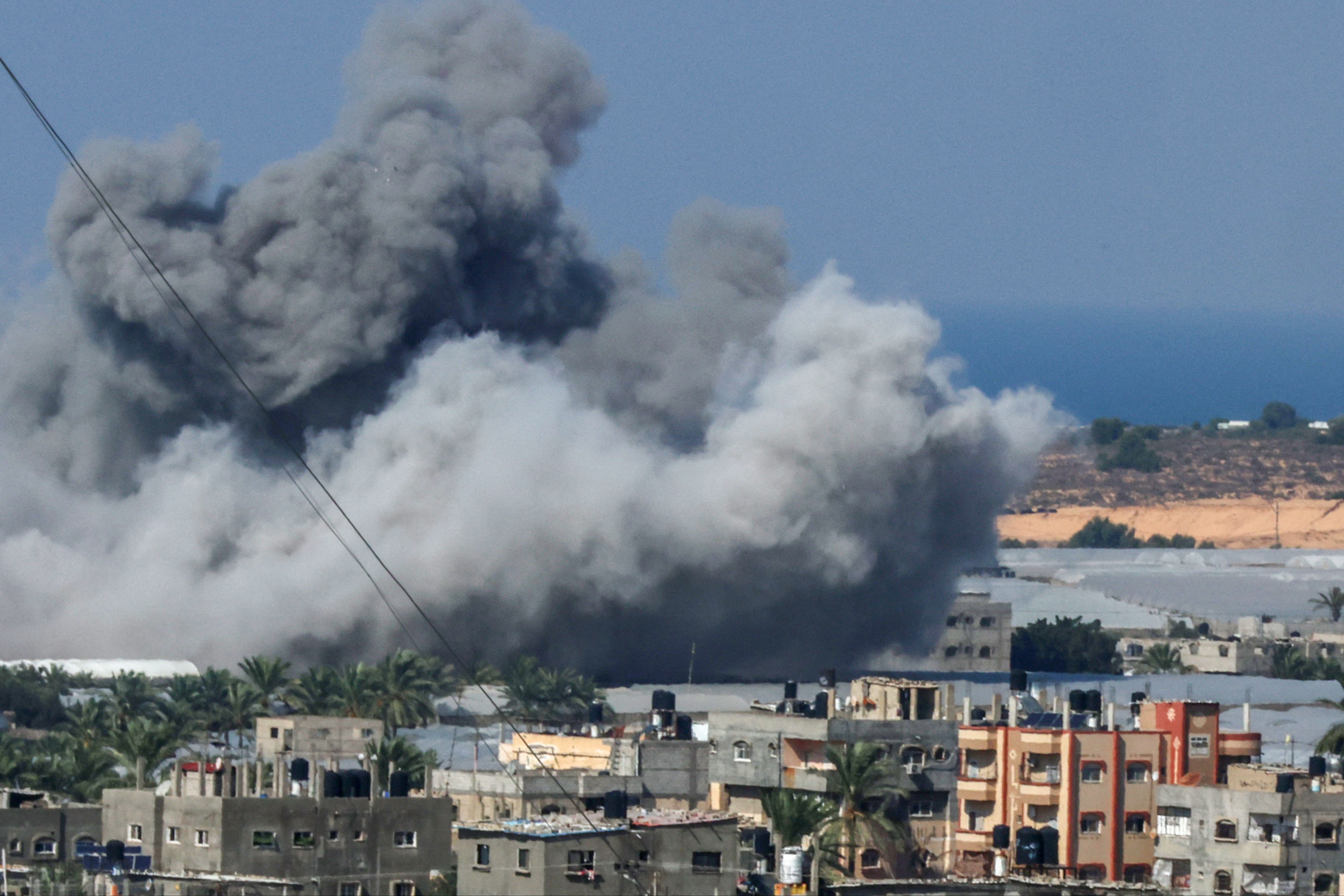 Smoke billows after an Israeli airstrike in Rafah in the southern Gaza Strip