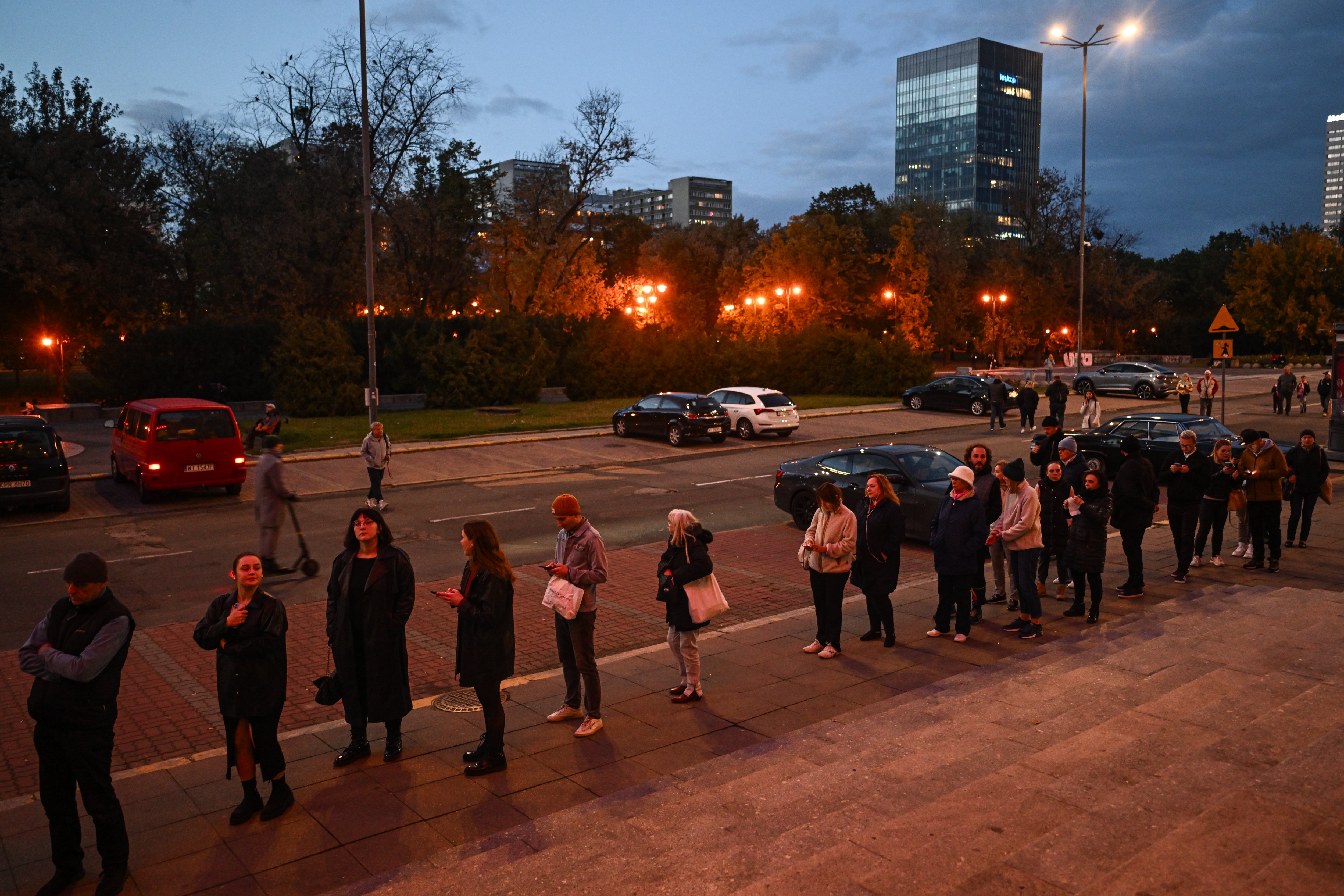 Voters waited for hours on Sunday amid high turnout, including at this polling station in Warsaw