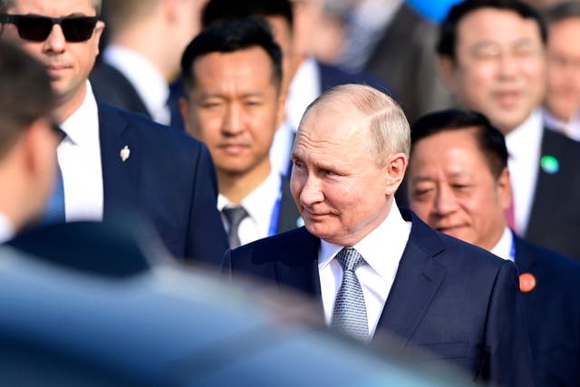 <p>Russia's President Vladimir Putin arrives at Beijing Capital International Airport to attend the Third Belt and Road Forum in Beijing, China</p>