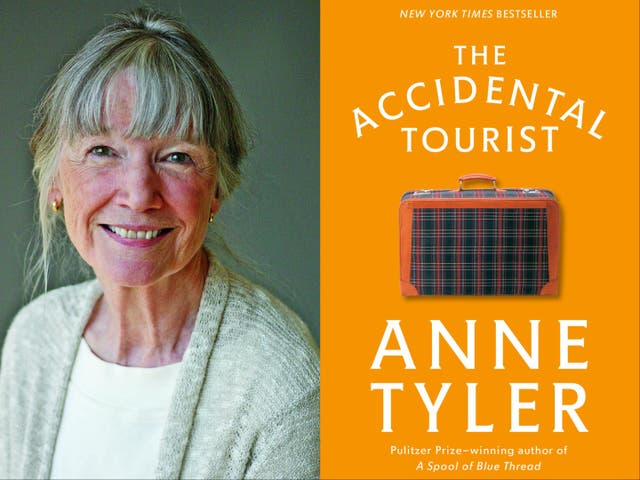 <p>Author Anne Tyler, left, and the front cover of her novel The Accidental Tourist, right</p>