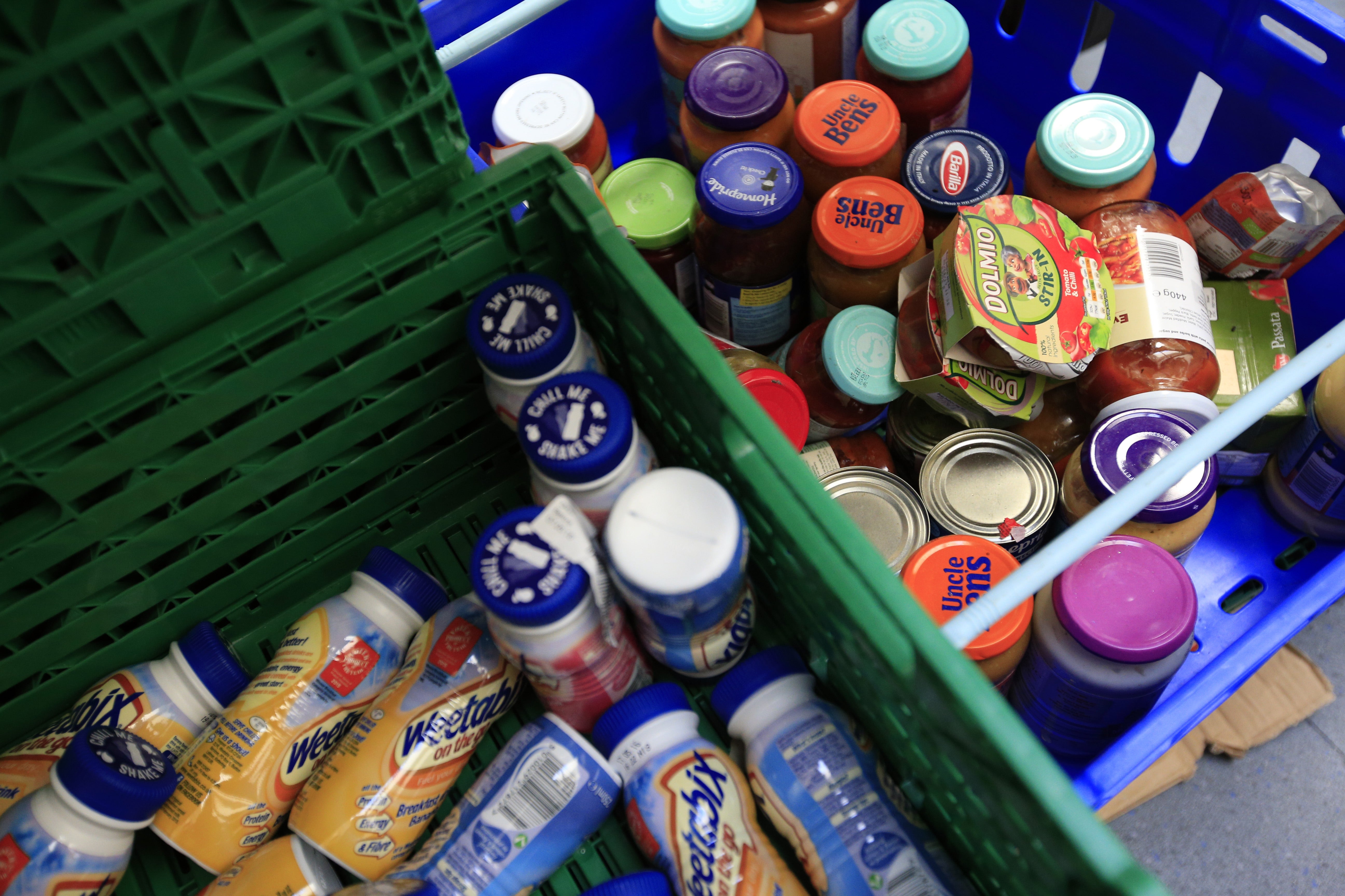 A stock image of food collected as part of a parcel for a family