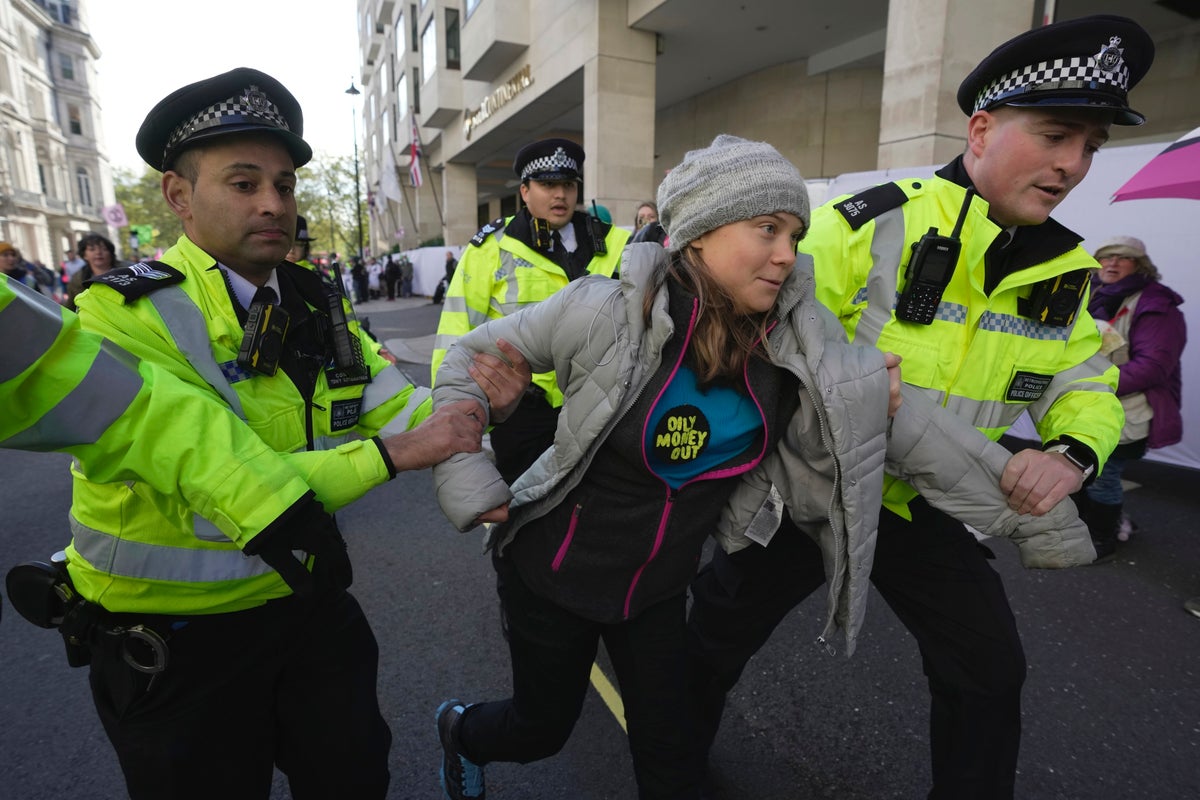 Greta Thunberg arrested at protest as activists blockage oil summit at luxury London hotel