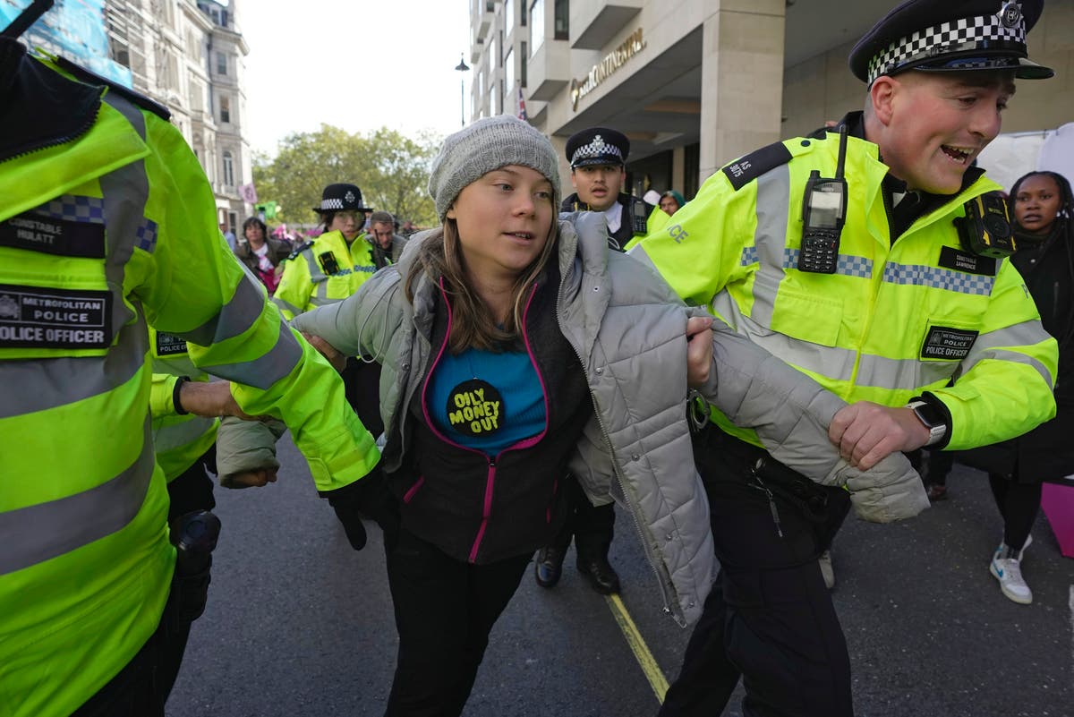 Greta Thunberg arrested in London during climate protest at glitzy oil forum