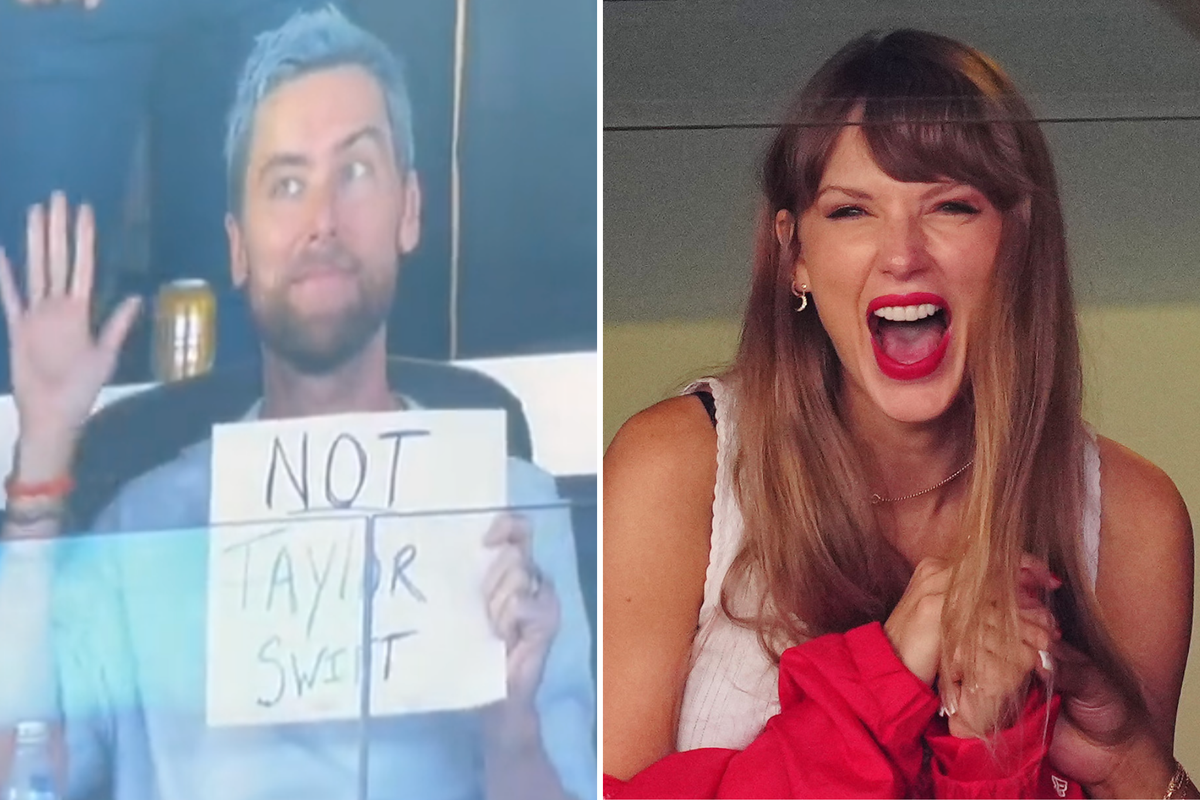 NSYNC’s Lance Bass holds up ‘Not Taylor Swift’ sign during NFL game: ‘In case anyone was confused’