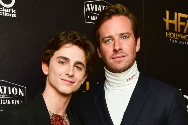 <p>Timothée Chalamet (left) and Armie Hammer in 2018</p>