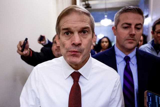 <p>U.S. Representative Jim Jordan (R-OH) who is vying for the position of Speaker of the House, speaks to the media following a meeting of House Republicans as the Republicans continue to try to elect a new Speaker, on Capitol Hill in Washington, U.S., October 16, 2023</p>