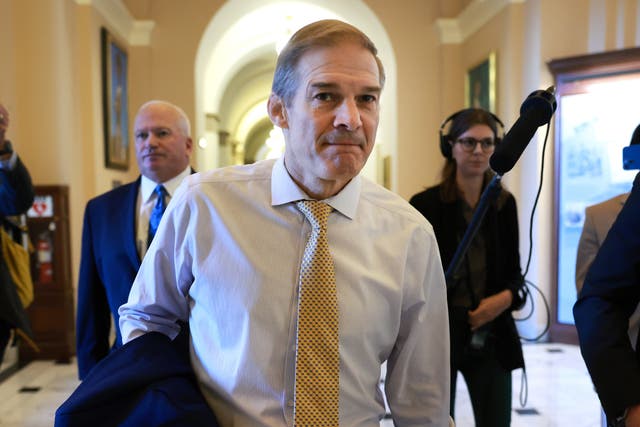 <p>U.S. Rep. Jim Jordan (R-OH) walks to the House chambers ahead of today's planned vote for Speaker of the House in the House of Representatives at the U.S. Capitol on October 17, 2023 in Washington, DC</p>