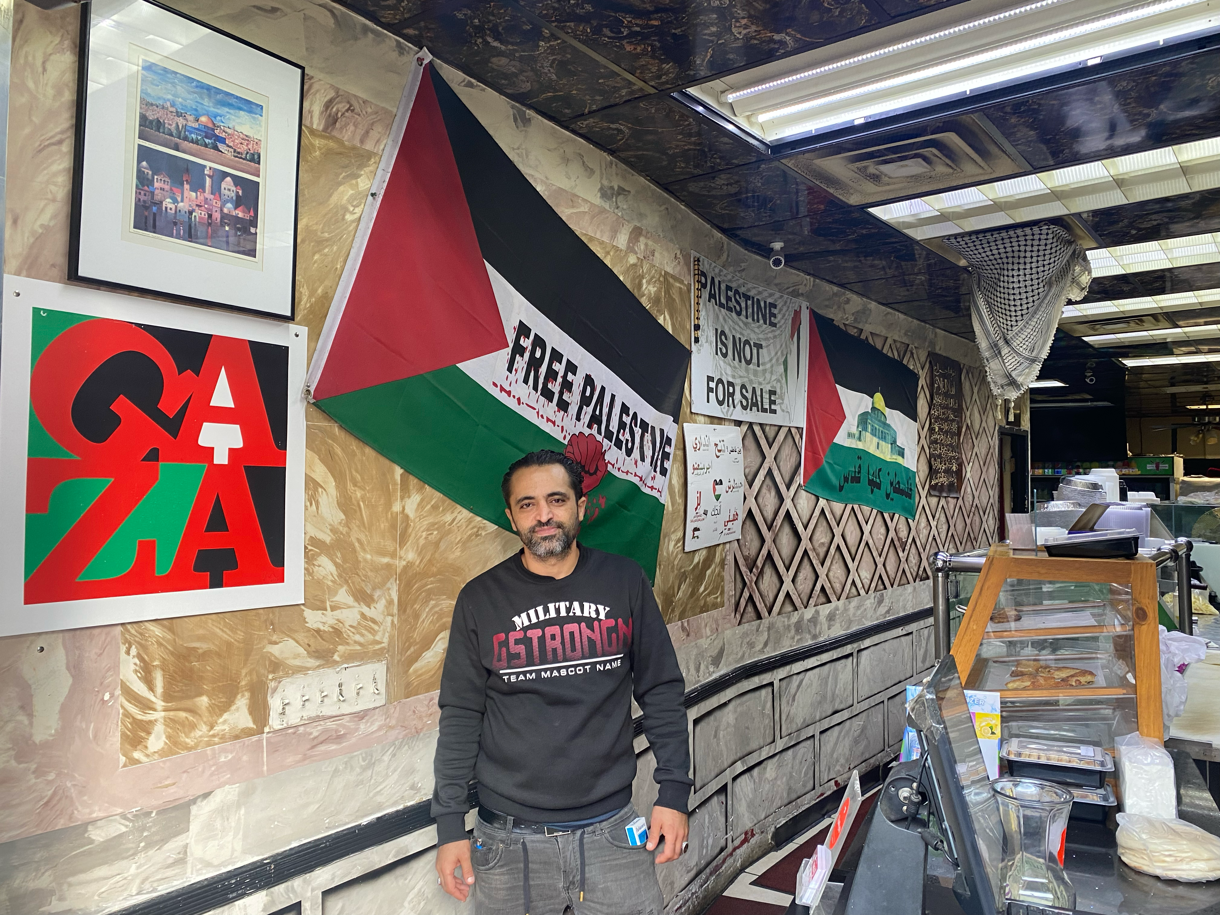 Mahmoud Kasem, the owner of the Al Aqsa bakery and restaurant in Bay Ridge, Brooklyn, says he fears for his sons’ safety after a 6-year-old Palestinian-American boy was murdered