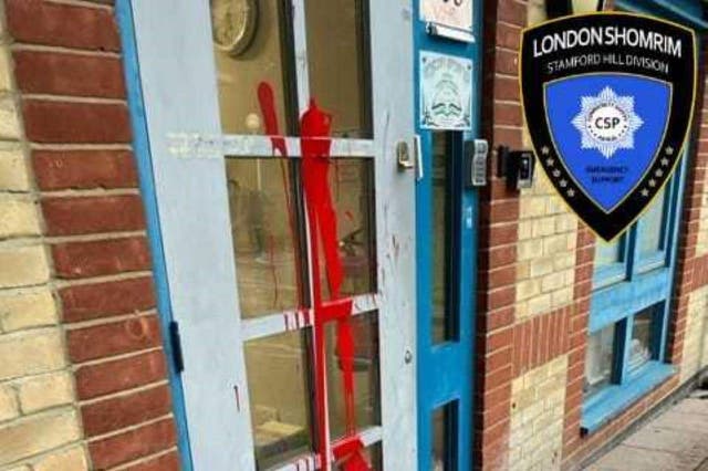 Vandalism at Shomrim Stamford Hill included red paint being thrown at doors and gates (Shomrim Stamford Hill/PA)