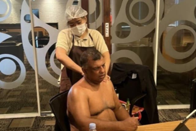 <p>AirAsia boss Tony Fernandes sparked outrage after posting a half-naked photo of himself while getting a massage during a Zoom meeting</p>