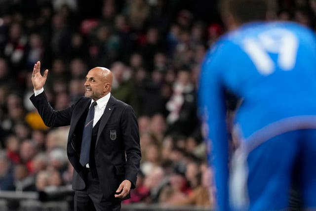<p>Luciano Spalletti gestures on the touchline at Wembley</p>