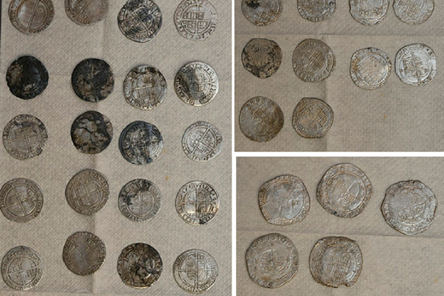 Coins similar to those found on farmland in Cradley, Herefordshire, in August (West Mercia Police/Historic England/PA)