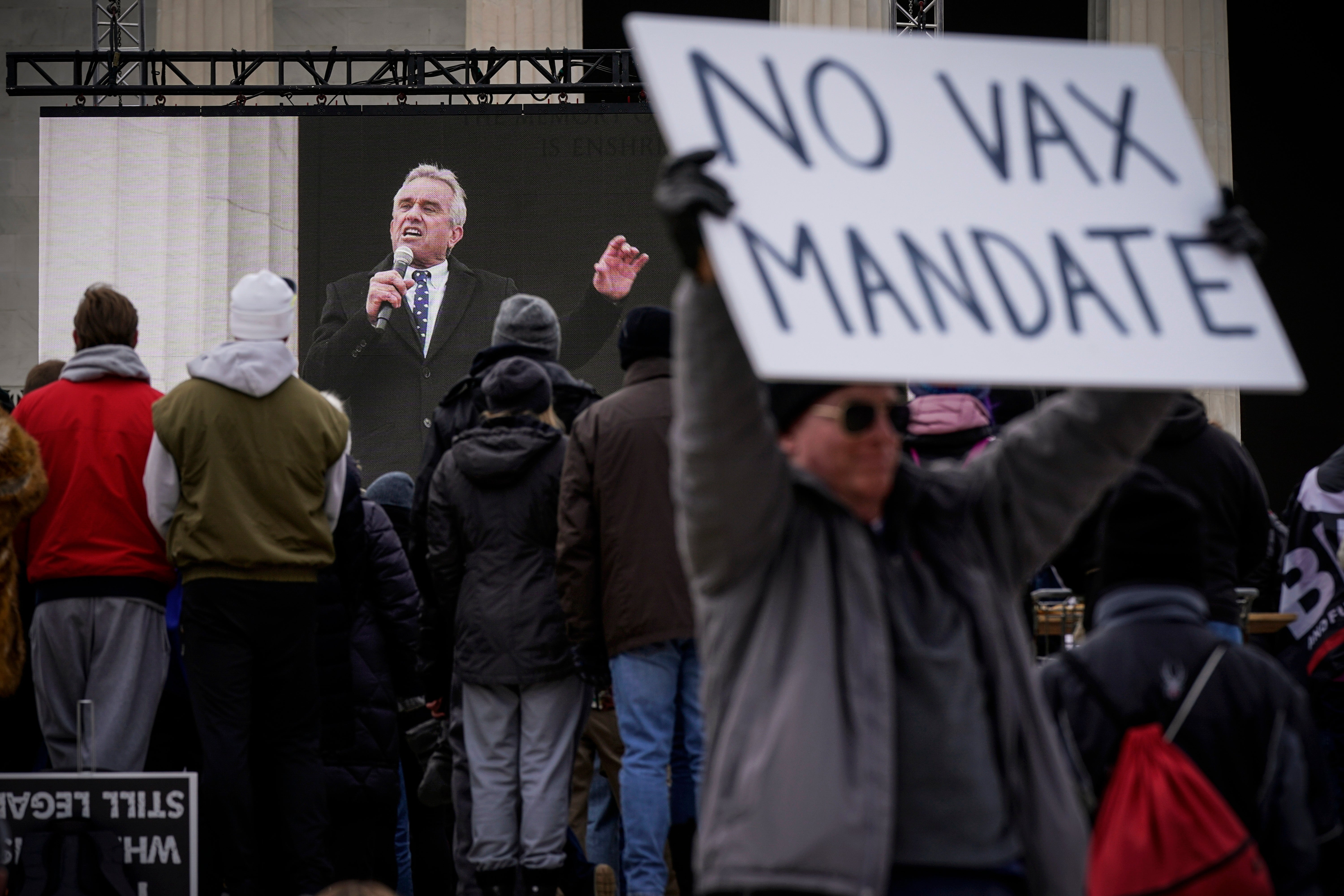 Kennedy Jr at an anti-vax mandates demonstration in Washington DC in 2022