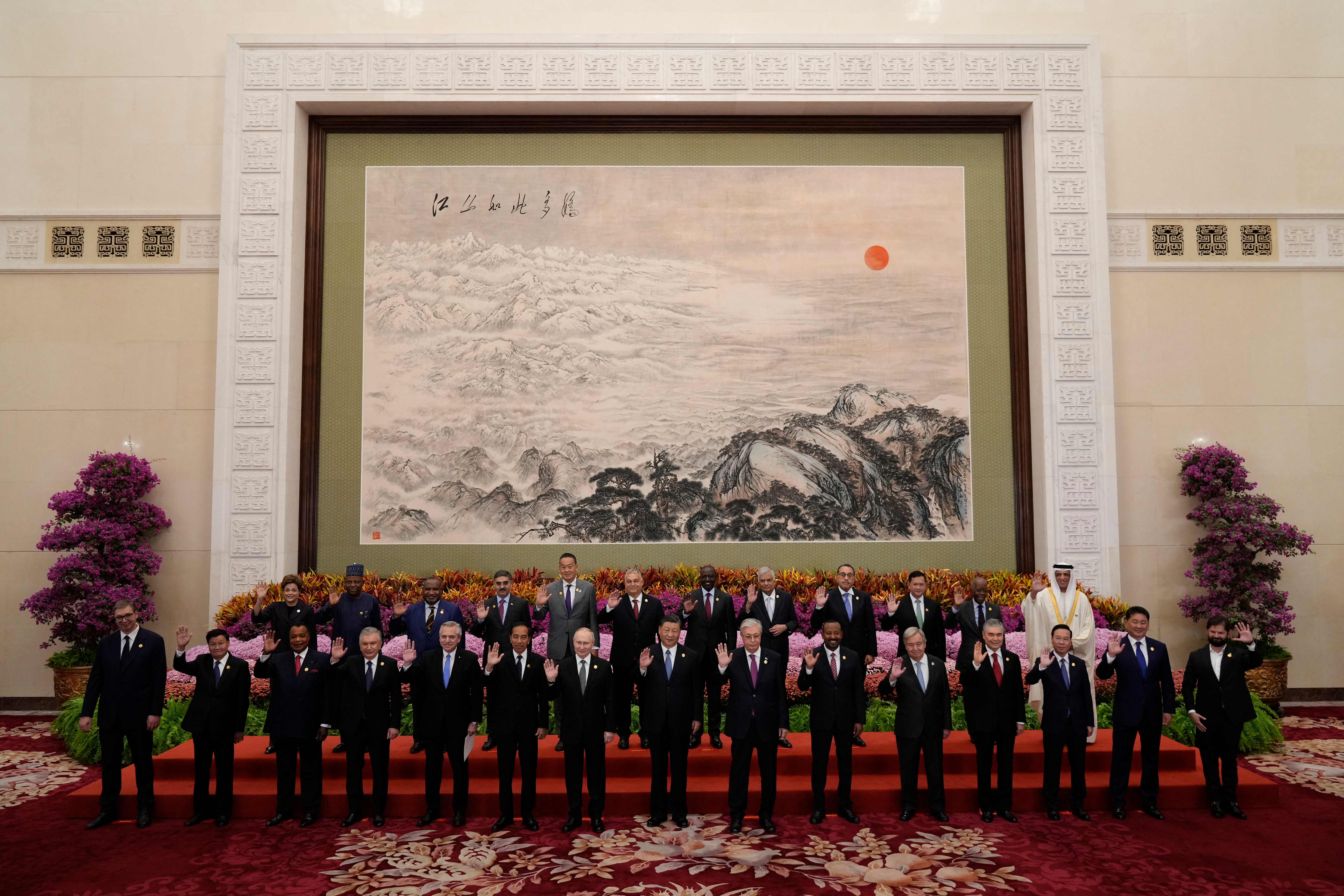 Leaders and delegates with China’s president Xi Jinping on Wednesday
