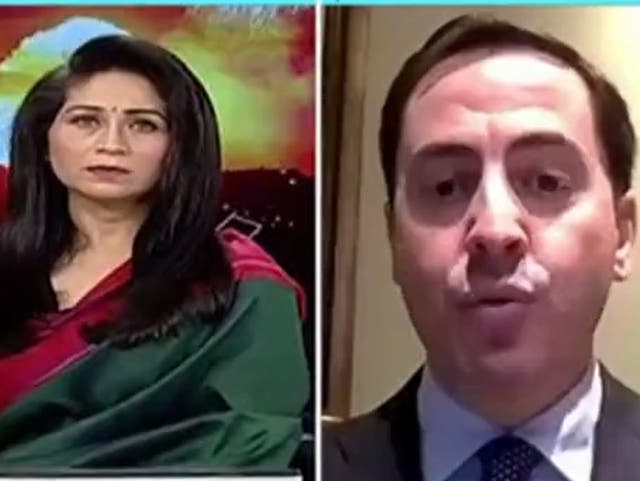 <p>An Indian TV anchor was accused by an Israeli guest on her show of donning green, red and black clothes to show support for Palestine. Screengrab</p>