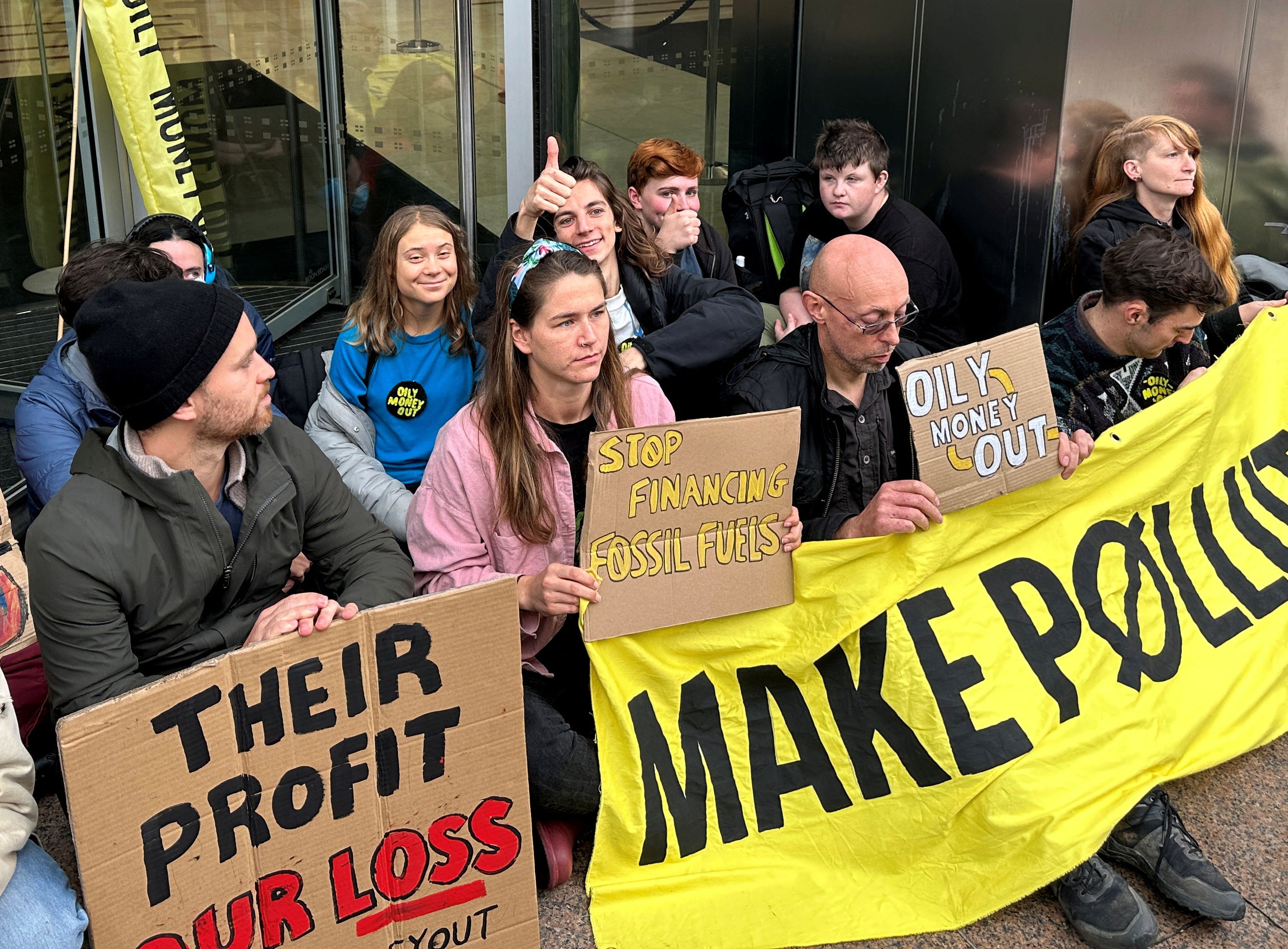 <p>Swedish climate activist Greta Thunberg attends a protest by campaign group ‘Fossil Free London’ outside the offices of banking company JP Morgan in London</p>