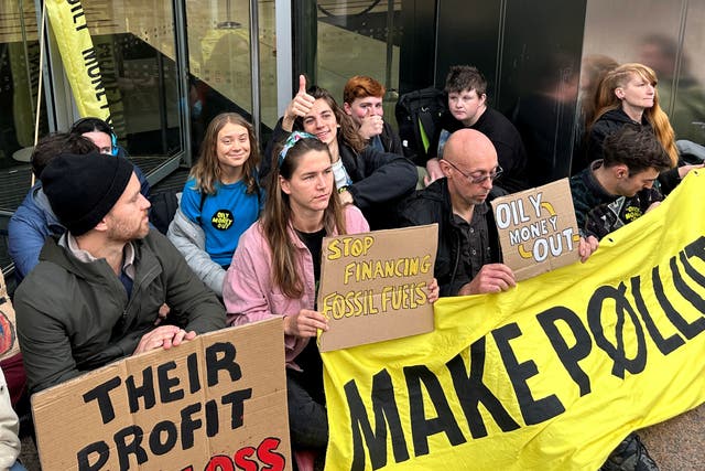 <p>Swedish climate activist Greta Thunberg attends a protest by campaign group ‘Fossil Free London’ outside the offices of banking company JP Morgan in London</p>