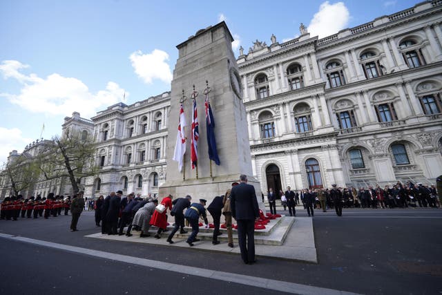 Security minister Tom Tugendhat said it was ‘outrageous’ that pro-Palestine supporters were able to put up a stage close to the Cenotaph (Yui Mok/PA)