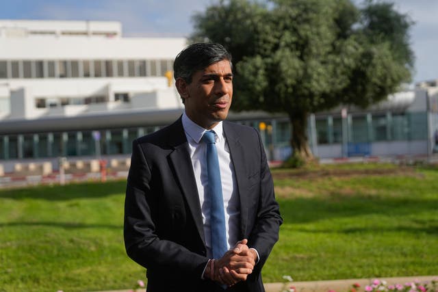 Prime Minister Rishi Sunak held meetings with Israeli leaders in Tel Aviv to discuss the Hamas conflict (Ohad Zwigenberg/AP)