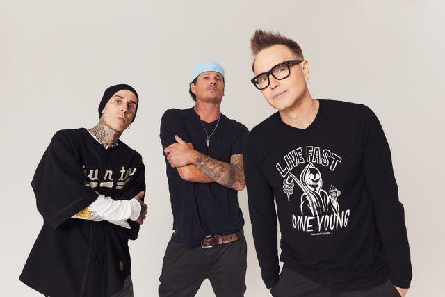 <p>Blink-182: Travis Barker, Tom DeLonge, Mark Hoppus </p>