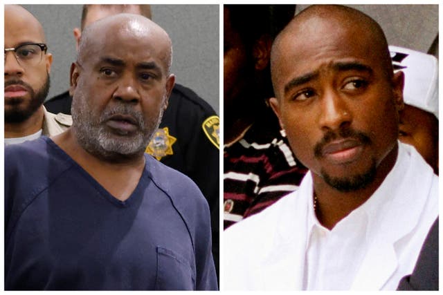 <p>Duane Davis (left) is expected to be arraigned on Thursday on a murder charge in the case of Tupac Shakur (right)</p>
