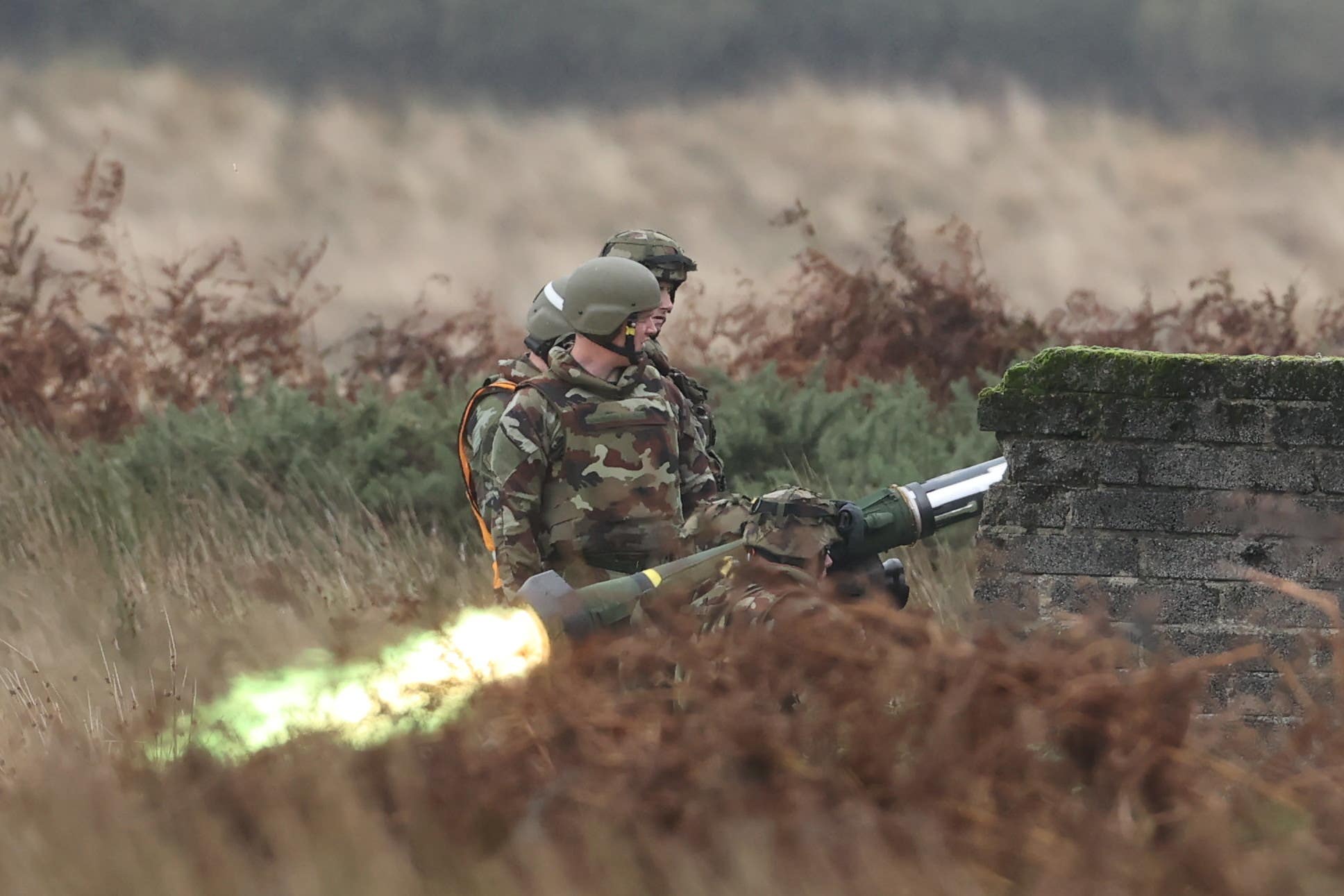 Soldiers firing a Javelin missile system during a deployment mission readiness exercise at Coolmooney Camp in Glen of Imaal, Co Wicklow (Liam McBurney/PA)