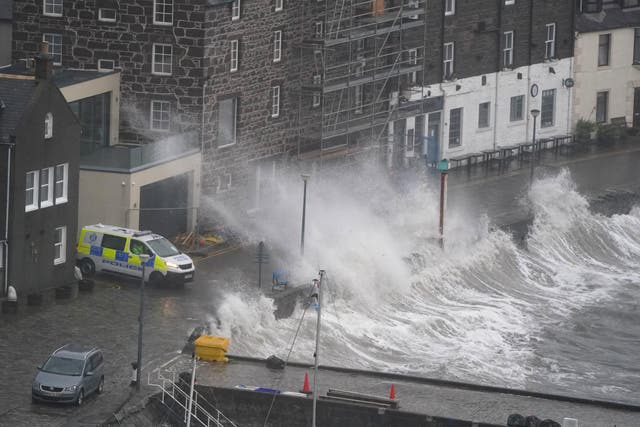 Waves at Stonehaven as Storm Babet hits (Andrew Milligan/PA)