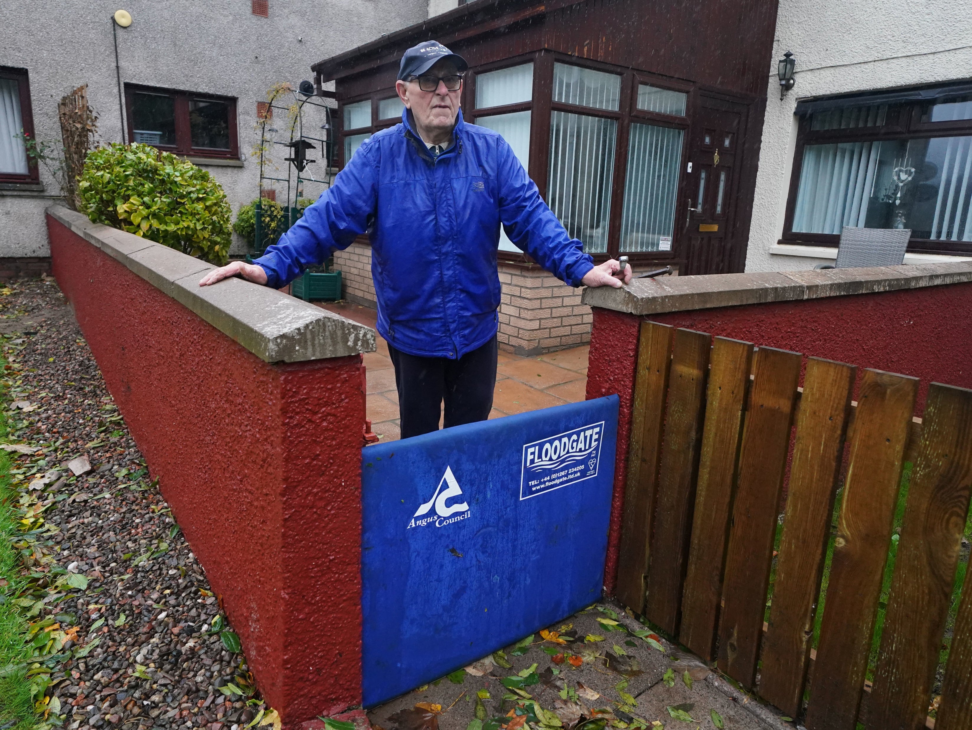 John Stewart with his flood defence outside his home